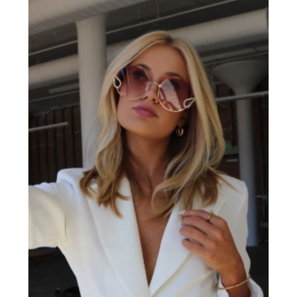 Large OVERSIZED Round Diamond Rhinestone Jeweled Women's Blue Pink Sunglasses - Picture 2 of 8